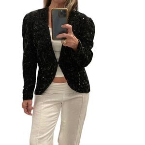 NITELINE Vintage 100% Silk Beads Sequins  Blazer Jacket.Size M